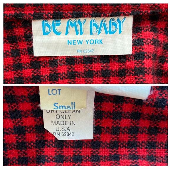 VINTAGE Red Black Plaid Blazer - Pleated Detail - Button Waist Jacket - Size S - Picture 4 of 5